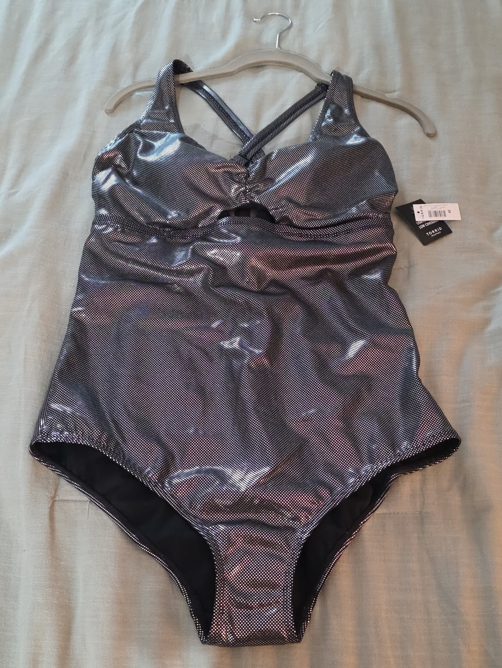 torrid Metallic Foil Keyhole One-Piece Swimsuit - Black Silver